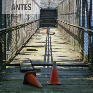 renovación, antes de FRP, puente de acceso a playa